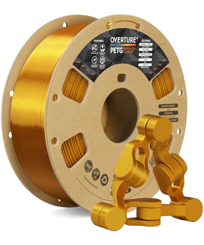 OVERTURE PETG 3D Printer Filament 1.75mm, Neatly Wound Durable PETG 1kg Spool (2.2lbs), Strong Toughness Filament, Dimensional Accuracy +/- 0.02mm, Fit Most FDM Printers (Gold)