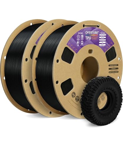 OVERTURE TPU Filament 1.75mm Flexible Roll, 95A Soft 3D Printer Filament, 1kg Spool (2.2 lbs), Fit Most FDM Printer (TPU Black 2-Pack)