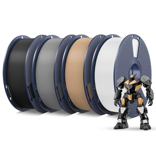 SUNLU PETG Filament 1.75mm 4KG Bundle, Less Stringing and Good Layer Adhesion, Individually Vacuum Packed, 3D Printer Filament 4kg, 1kg per Spool, Pack of 4, 4 Colors, Black+White+Grey+Oak