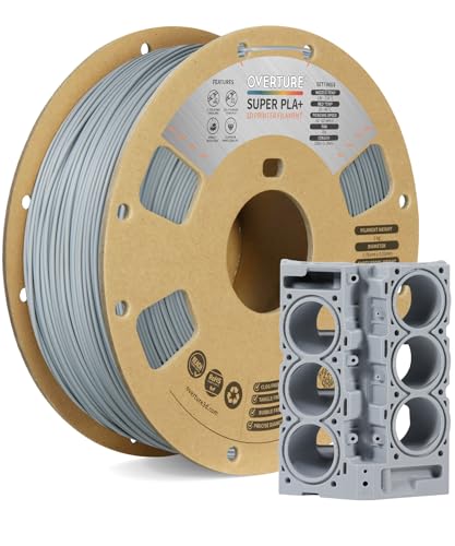 OVERTURE Super PLA+ Filament 1.75mm, Toughness Enhanced PLA Plus, Professional Toughness 3D Printer Filament 1kg (2.2lbs), High Precision +/- 0.02mm Light Grey