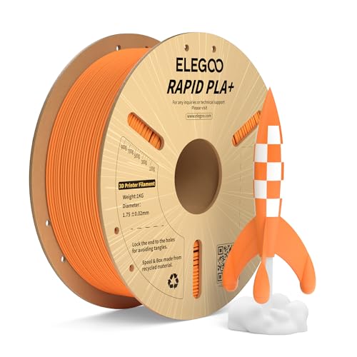 ELEGOO Rapid PLA Plus Filament 1.75mm Orange 1KG, PLA+ 3D Printer Filament for 600 mm/s High Speed Printing, Dimensional Accuracy +/- 0.02 mm, 1kg Cardboard Spool(2.2lbs)
