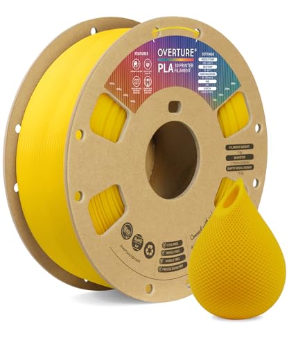 OVERTURE PLA Filament 1.75mm, Neatly Wound 3D Printer Filament 1kg Spool (2.2lbs), Dimensional Accuracy +/- 0.02 mm, Fit Most FDM 3D Printers (Yellow)