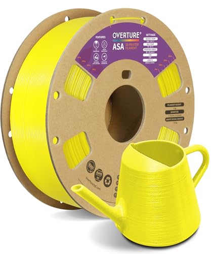OVERTURE ASA Filament 1.75mm, 1kg Spool (2.2lbs) 3D Printer Filament, Premium Anti-UV, ASA Filament Perfect for Printing Outdoor Functional Parts, Dimensional Accuracy +/- 0.02 mm (Yellow)