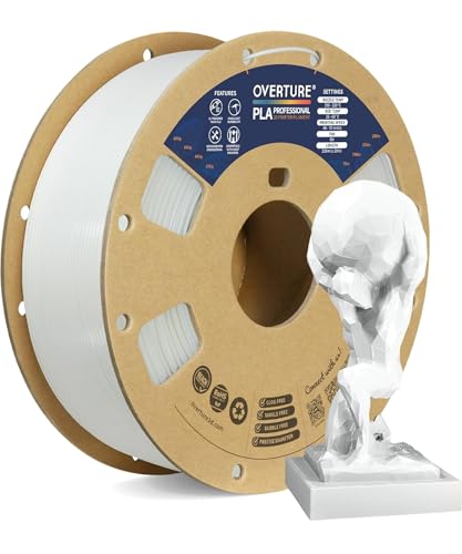 OVERTURE PLA Plus (PLA+) Filament 1.75mm, Stronger & More Durable, Professional Toughness 3D Printer Filament 1kg (2.2lbs), High Precision +/- 0.02mm, Tangle-Free (White)