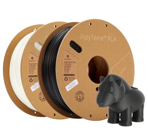 Polymaker Matte PLA Filament Matte Charcoal Black*1+Cotton White*1 1.75mm 2kg 3D Printing Filament, PolyTerra 3D Printer PLA Filament