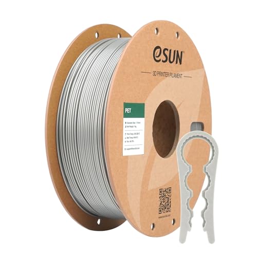 eSUN PET Filament 1.75mm, Heat Resistance High Toughness PET 3D Printer Filament, 1KG Spool (2.2 LBS) 3D Printing Filament for 3D Printers, Solid Silver