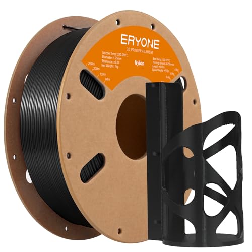 ERYONE Nylon Filament 3D Printer Filament, Polyamide (PA) 1.75mm +/- 0.03mm, Fit Most FDM Printer, 1kg (2.2LBS)/Spool, PA6 Black