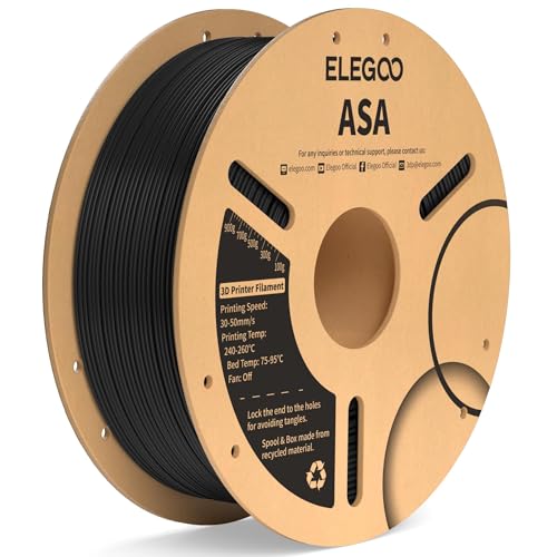 ELEGOO ASA Filament 1.75mm Black 1KG, UV & Weather Resistant 3D Printer Filament Perfect for Outdoor Functional Parts, Dimensional Accuracy +/- 0.02mm, 1kg Spool (2.2lbs)