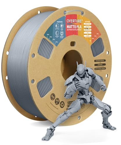 OVERTURE PLA Matte 3D Printer Filament 1.75mm, Matte PLA 1kg Cardboard Spool (2.2lbs), Dimensional Accuracy +/- 0.02 mm (Matte Light Gray)