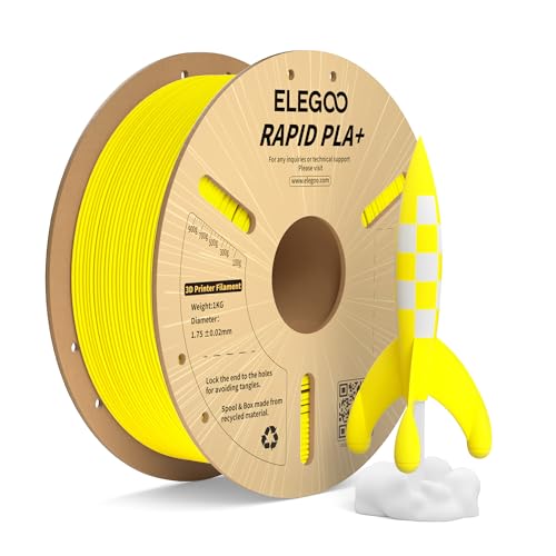 ELEGOO Rapid PLA Plus Filament 1.75mm Yellow 1KG, PLA+ 3D Printer Filament for 600 mm/s High Speed Printing, Dimensional Accuracy +/- 0.02 mm, 1kg Cardboard Spool(2.2lbs)