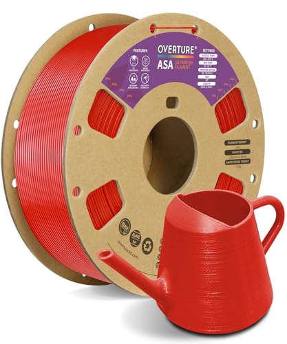 OVERTURE ASA Filament 1.75mm, 1kg Spool (2.2lbs) 3D Printer Filament, Premium Anti-UV, ASA Filament Perfect for Printing Outdoor Functional Parts, Dimensional Accuracy +/- 0.02 mm (Red)