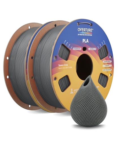 OVERTURE 2KG Bundle PLA Filament 1.75mm, Neatly Wound 3D Printer Filament 2 Pack 1kg Spool (2.2lbs), Dimensional Accuracy +/- 0.02 mm, Fit Most FDM 3D Printers (Space Gray 2-Pack)