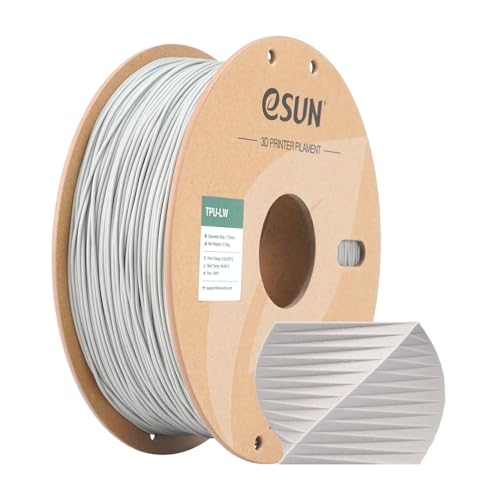 eSUN TPU LW Flexible 3D Printer Filament, 1.75mm 0.75KG Spool High Resilience Lightweight Foaming Matte Finish Soft TPU Filament for 3D Printers, Grey