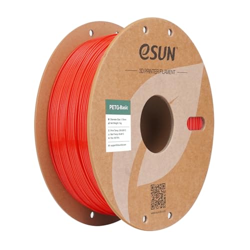 eSUN Basic PETG Filament 1.75mm, High Toughness Glossy PETG 3D Printing Filament, 1KG Spool (2.2 LBS) 3D Printer Filament, Red