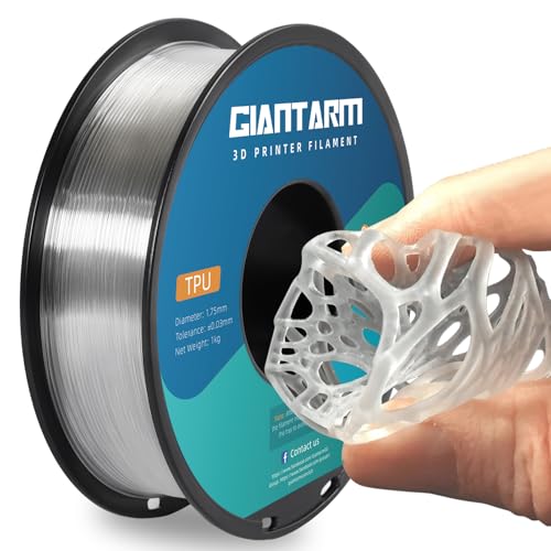 GIANTARM TPU Filament 1.75mm 1Kg(2.2lbs), Clear Filament TPU, 95A Flexible 3D Printer Filament with High Elasticity, ±0.03mm Accuracy, Neatly Wound & Moistureproof, Non-Clogging, TPU Clear