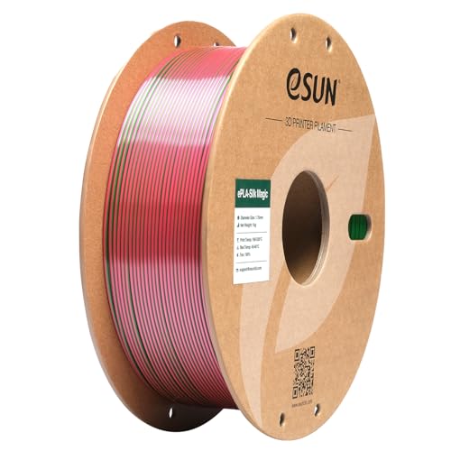 eSUN Silk Magic PLA Filament 1.75mm, Shiny Silk Dual Color Co Extrusion 3D Printer Filament, 1KG (2.2 LBS) Spool 3D Printing Color Change Filament for 3D Printers, Red Green