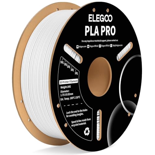 ELEGOO PLA PRO Filament 1.75mm White 1KG, 30-250mm/s Printing Speed Improved Rigidity 3D Printer Filament Dimensional Accuracy +/- 0.02mm, 1kg Spool (2.2lbs)