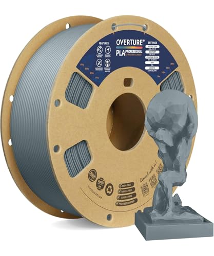 OVERTURE PLA Plus (PLA+) Filament 1.75mm, Stronger & More Durable, Professional Toughness 3D Printer Filament 1kg (2.2lbs), High Precision +/- 0.02mm, Tangle-Free (Light Gray)