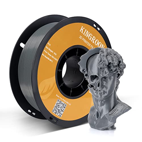Kingroon PLA 3D Printer Filament, Dimensional Accuracy +/- 0.02 mm, 1 kg Spool(2.2lbs), 1.75 mm，Grey