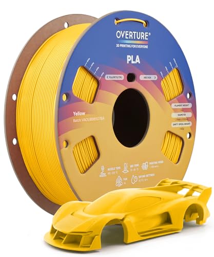 OVERTURE PLA Filament 1.75mm, Neatly Wound 3D Printer Filament 1kg Spool (2.2lbs), Dimensional Accuracy +/- 0.02 mm, Fit Most FDM 3D Printers (Yellow)