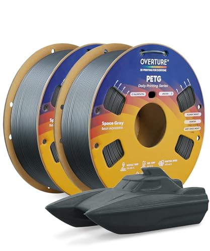 OVERTURE PETG Filament 1.75mm Bundle 2kg, High Speed 3D Printer Filament, Neatly Wound & Clog-Free, 2 Pack 1kg(2.2lbs), Accuracy +/- 0.02mm, Fit Most FDM Printers (Space Grey*2)