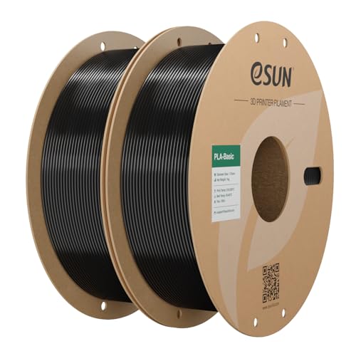 eSUN PLA Basic Filament 1.75mm, 3D Printer Filament High Speed PLA for Fast Printing, 1KG per Spool, 2 Spools High Speed 3D Printing Filament, Black