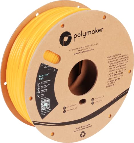 Polymaker ABS Filament 2.85mm Yellow, 1kg 3D Printing Filament, PolyLite ABS 3D Printer Filament, Heat Resistant, Strong & Durable, Dimensional Accuracy +/- 0.03mm