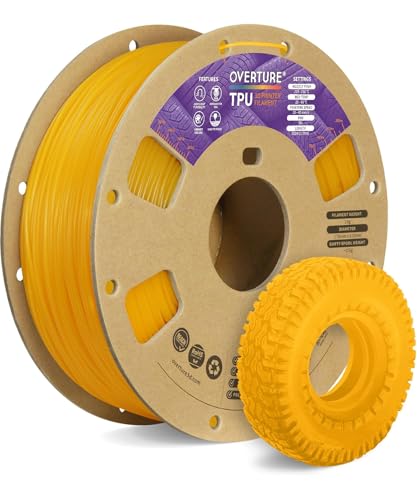 OVERTURE TPU Filament 1.75mm Flexible Roll, 95A Soft 3D Printer Filament, 1kg Spool (2.2 lbs), Fit Most FDM Printer (TPU Yellow)