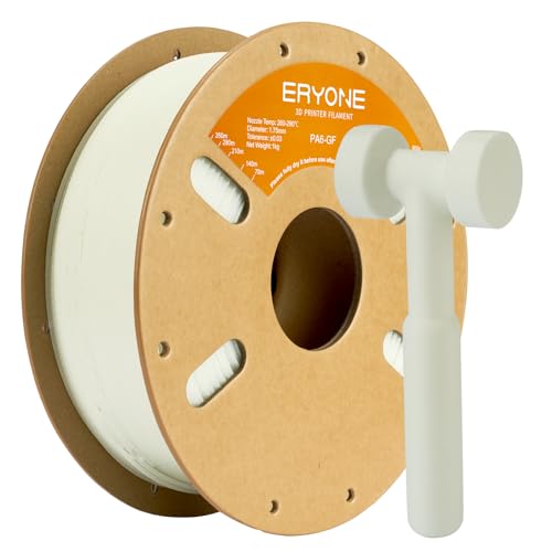 ERYONE Nylon Filament 3D Printer Filament, Polyamide (PA) 1.75mm +/- 0.03mm, Fit Most FDM Printer, 1kg (2.2LBS)/Spool, PA6 Glass Fiber, PA6 GF Natural Color
