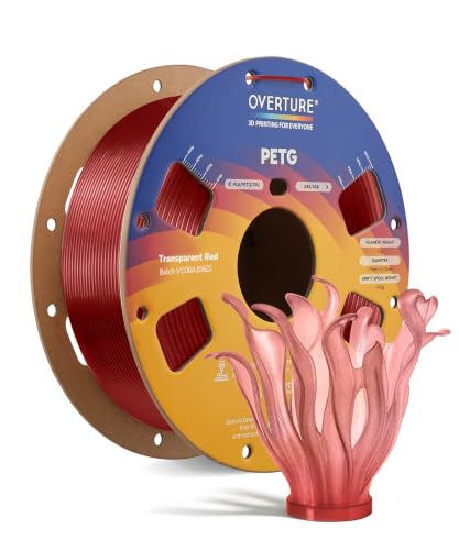 OVERTURE High Speed PETG Filament 1.75mm, 1kg Transparent Red