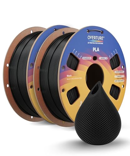 OVERTURE PLA Filament 1.75mm PLA 3D Printer Filament, 2kg Cardboard Spool (4.4lbs), Dimensional Accuracy +/- 0.02mm, Fit Most FDM Printer (Black 2-Pack)