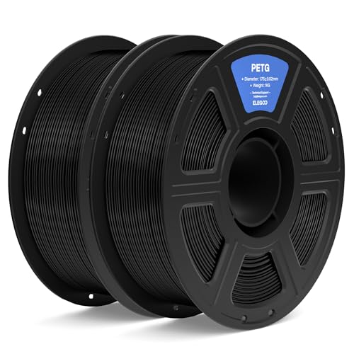 ELEGOO PETG Filament 1.75mm Black 2KG, 3D Printer Filament Dimensional Accuracy +/- 0.02 mm, 2pcs 1kg Spool(2.2lbs) Fits for Most FDM 3D Printers