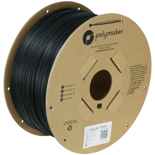 Polymaker PETG Filament 1.75mm 3kg Black 3D Printer Filament, PolyLite PETG 3D Printing Filament 1.75mm, Dimensional Accuracy +/- 0.03mm, Print with Most 3D Printers