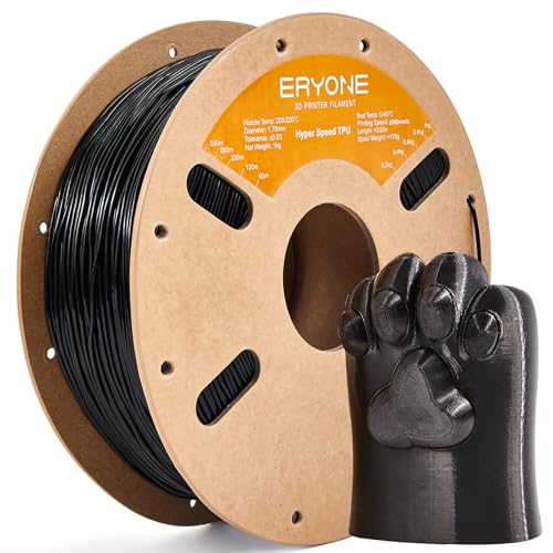 ERYONE TPU Filament 1.75mm +/-0.03mm, High Speed 95A TPU Filament Flexible Soft 3D Printer Filament 1kg Spool(2.2 lbs), Fast Printing 30-300mm/s, Black