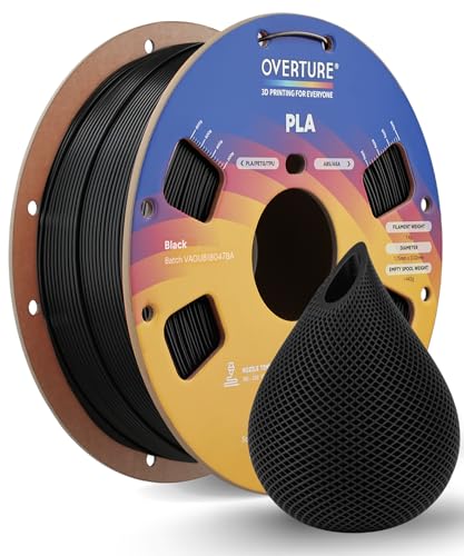 OVERTURE PLA Filament 1.75mm, Neatly Wound 3D Printer Filament 1kg Spool (2.2lbs), Dimensional Accuracy +/- 0.02 mm, Fit Most FDM 3D Printers (Black 1-Pack)