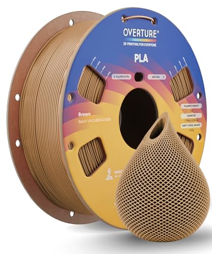 OVERTURE High Speed PLA Filament 1.75mm, Neatly Wound 3D Printer Filament 1kg Spool (2.2lbs) Rapid PLA, Dimensional Accuracy +/- 0.02 mm, Fit Most FDM 3D Printers (Brown)