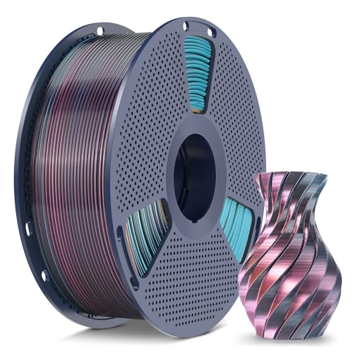 SUNLU Silk PLA+ Filament 1.75mm, Chrome Like Gloss Finish, Smooth Silk Texture, Four Color Appearance from Different Angles, 1kg(2.2lbs) PLA Plus 3D Printer Filament, Red Yellow Green Black