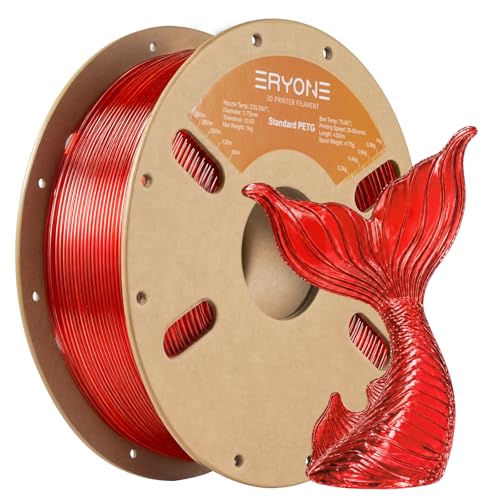 ERYONE PETG Filament 1.75mm +/- 0.03mm, Clear Transparent PETG 3D Printing Filament, High Speed 30-500mm/s, 1kg (2.2LBS) / Spool, Transparent Red