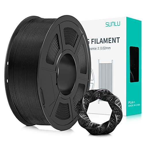 SUNLU PLA Plus Filament 1.75mm Black 1KG, Neatly Wound 3D Printer Filament 1.75mm, PLA+ 1000g, Dimensional Accuracy +/- 0.02 mm, Fit Most FDM 3D Printers, 1kg Spool (2.2lbs), Black