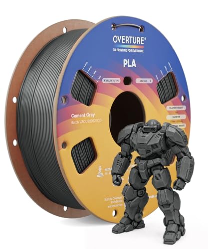 OVERTURE PLA Filament 1.75mm, Neatly Wound 3D Printer Filament 1kg Spool (2.2lbs), Dimensional Accuracy +/- 0.02 mm, Fit Most FDM 3D Printers (Cement Grey)