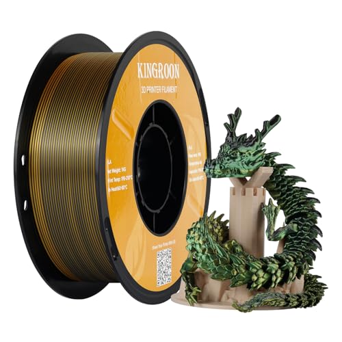 Kingroon PLA Filament, Multicolor Silk PLA Filament, Tri Color 3D Printer Filament, 1.75 mm, Dimensional Accuracy +/- 0.03 mm, 1kg Spool(2.2lbs), Black Green Gold