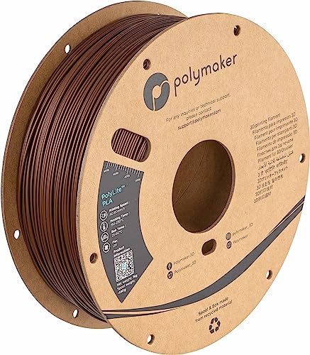 Polymaker PLA Filament, Brown 3D Printing PLA Filament 1.75mm 1kg - PolyLite 3D Printer PLA Filament, Dimensional Accuracy +/- 0.03mm, Compatible with Most 3D Printer, Brown