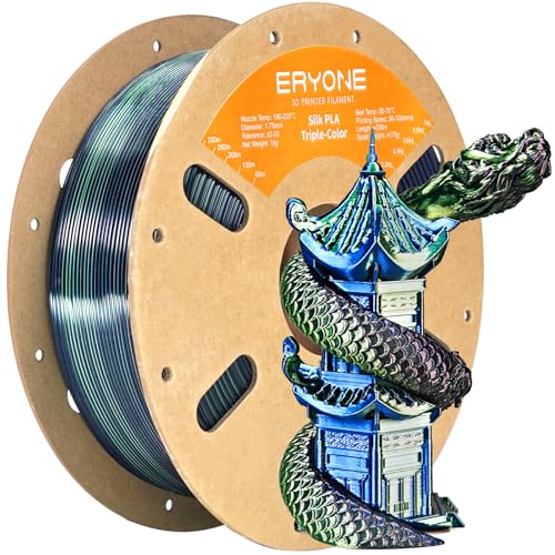 ERYONE Silk Tri Color PLA Filament 3D Printer 1.75mm +/- 0.03mm, Multicolor Filament Tricolor PLA 1KG(2.2lbs) Cardboard Spool, Dark Green & Midnight Blue & Black