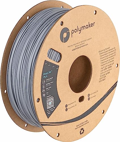 Polymaker PLA Filament, Grey 3D Printing PLA Filament 1.75mm 1kg - PolyLite 3D Printer PLA Filament, Dimensional Accuracy +/- 0.03mm, Compatible with Most 3D Printer, Grey