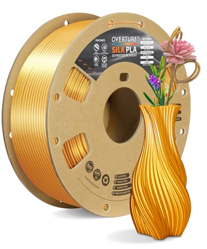 OVERTURE Silk PLA Filament 1.75mm, Clog-Free Shiny, Metallic Shine 3D Printer Filament, 1kg Spool (2.2lbs), Ideal for Cosplay Jewelry & Home Decor (Silk Light Gold)