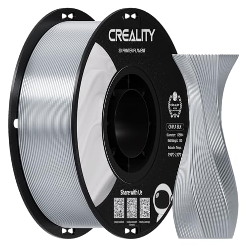Creality Silk PLA 3D Printer Filament, Metallic Silver PLA Filament 1.75mm, High Glossy and Smooth Silk Texture, Metal Filament +/-0.02mm Precision, 3D Printing Filament 1KG/2.2lb, (Silver)