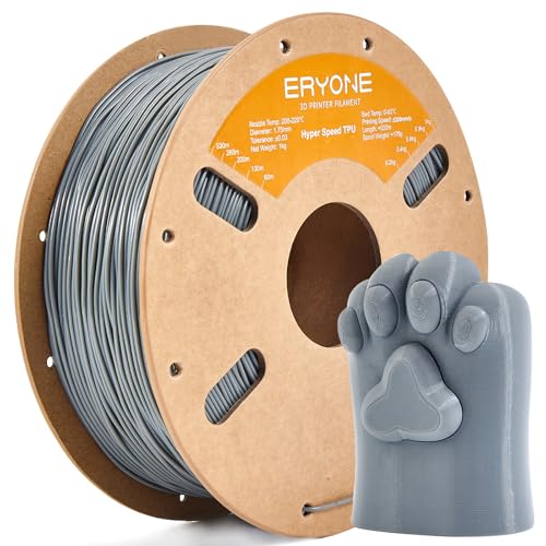 ERYONE TPU Filament 1.75mm +/-0.03mm, High Speed 95A TPU Filament Flexible Soft 3D Printer Filament 1kg Spool(2.2 lbs), Fast Printing 30-300mm/s, Grey
