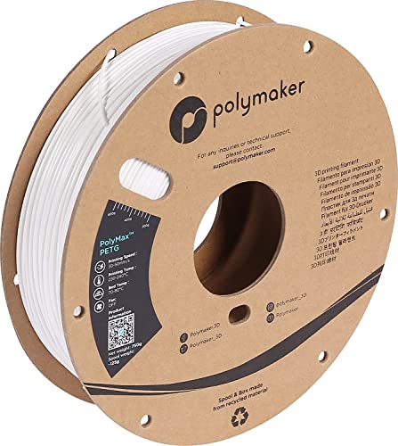 Polymaker PolyMax Tough PETG Filament 2.85mm White 0.75kg 3D Printer Filament, Tougher PETG+ White 3D Printing Filament, Higher Heat Resistance Than PLA