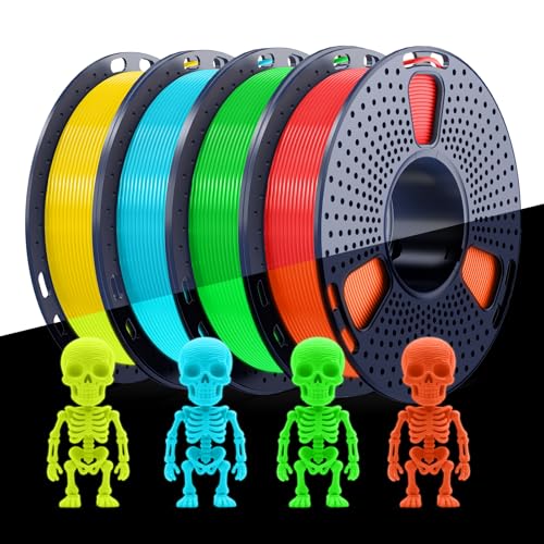 SUNLU Glow PLA Filament 1.75mm Bundle,3D Printer Filament Bundle Multicolor, Individually Vacuum Packed, 250g Spool, 4 Rolls, Yellow+Green+Blue+Red