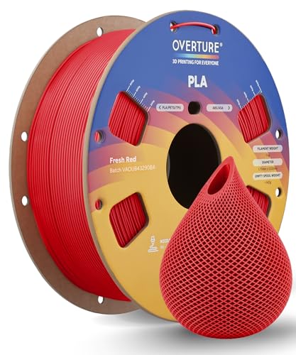 OVERTURE PLA Filament 1.75mm, Neatly Wound 3D Printer Filament 1kg Spool (2.2lbs), Dimensional Accuracy +/- 0.02 mm, Fit Most FDM 3D Printers (Fresh Red)